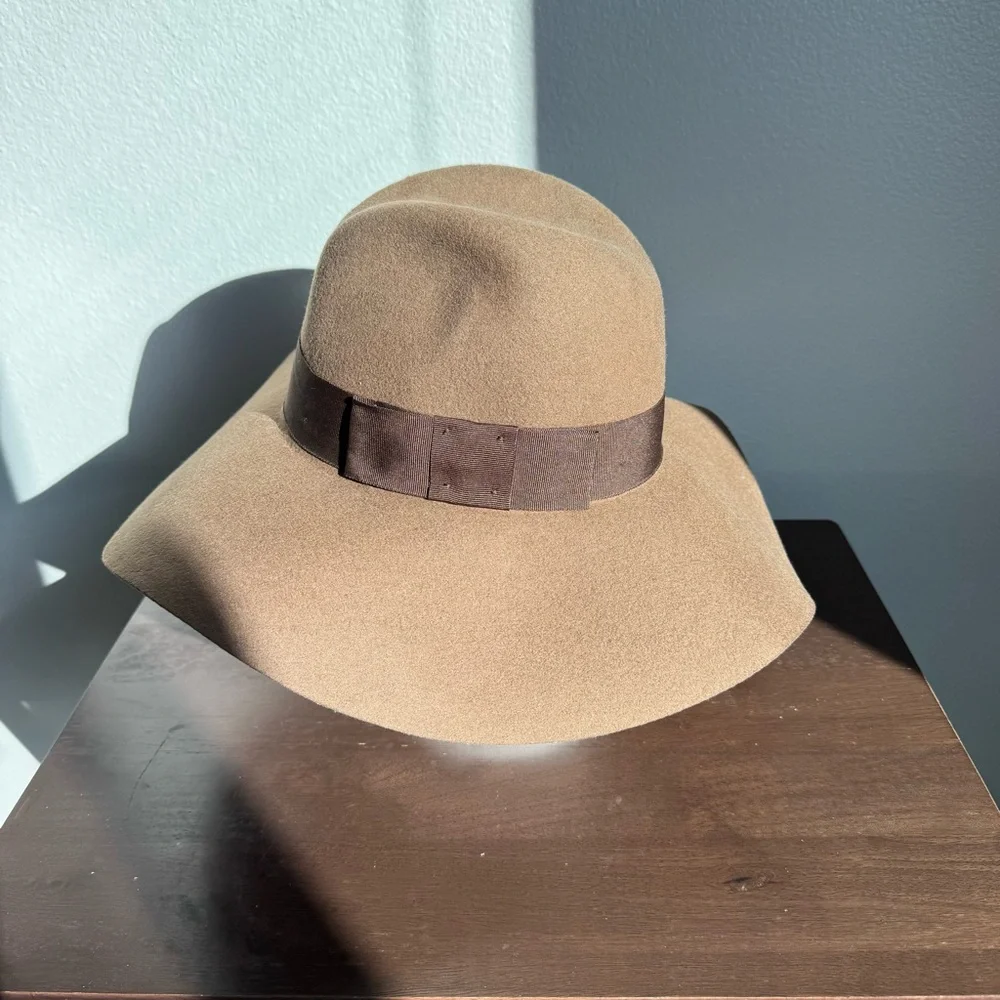 Brixton Joanna Fedora Hat Tan Brown Wool Felt Wide Brim Women’s Sz S 56 cm Fall
